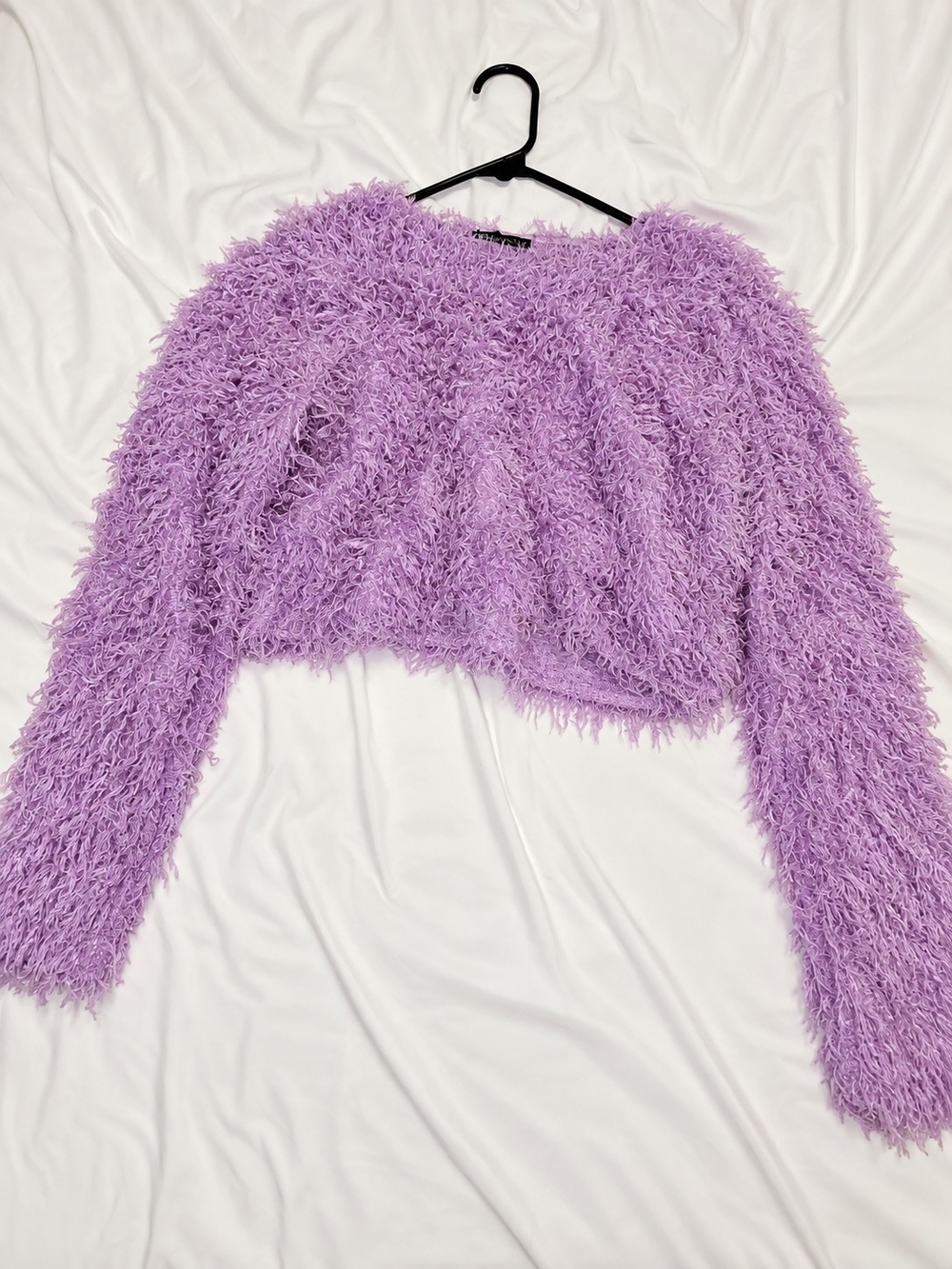 Zara Lavender Shaggy Crop Crewneck Sweater